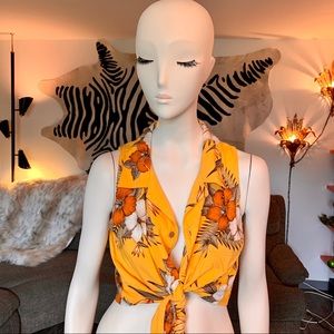 Yellow Hawaiian Crop blouse